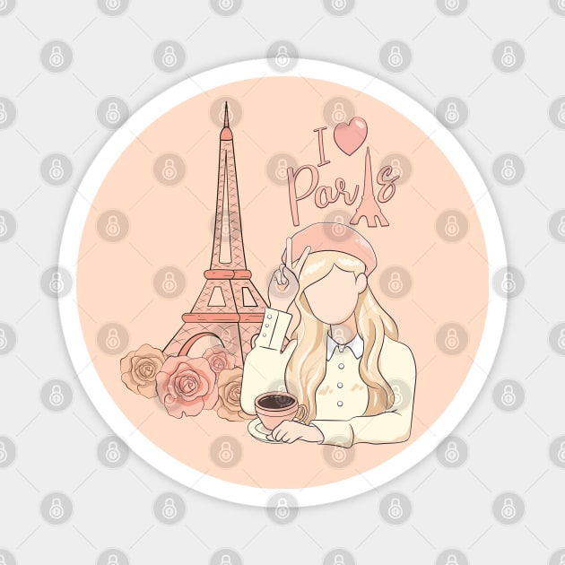 I Love Paris Traveler Girl Magnet by Irene Koh Studio